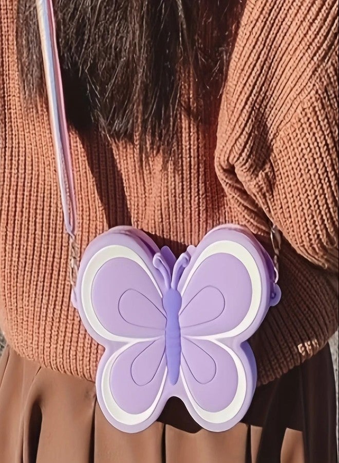 FOMQUAZLI Portable Cute Phone Sling Bag Small Casual Utility Bag Purple Popillon Cartoon Crossbody Purse Mini Mobile Pouch Picnic Bags Kids for School, College and Office - Image 3